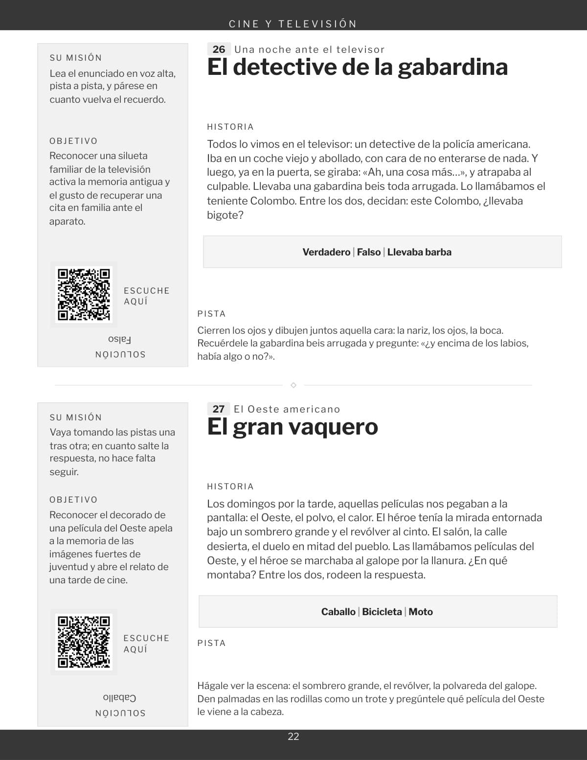 Una página de la rúbrica Cine y televisión, dos juegos y su cuadrado